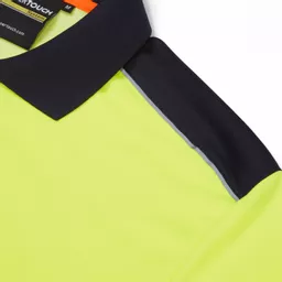 SYH-304C-System-Hi-Vis-Eco-CottonCool-Short-Sleeve-Yellow-Navy-Polo-Front-Detail With Segmented Tape.png