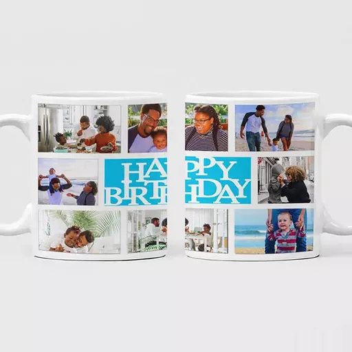 Personalised Multi Photo Happy Birthday Mug