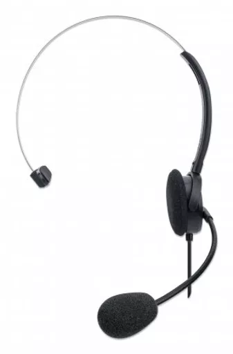 Manhattan Mono On-Ear Headset (USB) (Clearance Pricing), Microphone Boom (padded), Polybag Packaging, Adjustable Headband, In-Line Volume Control, Ear Cushion, USB-A for both sound and mic use, cable 1.5m, Three Year Warranty