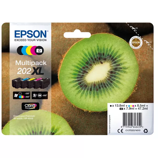 Epson C13T02G74010/202XL Ink cartridge multi pack high-capacity Bk,PhBk,C,M,Y 13,8ml 7,9ml 3x8,5ml Pack=5 for Epson XP 6000