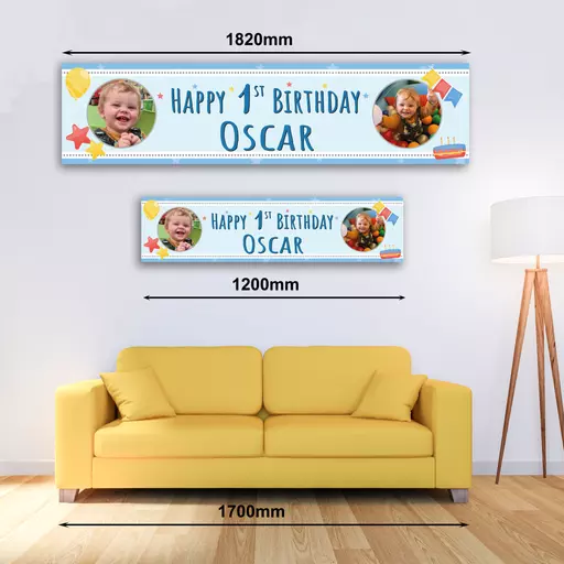 Personalised Banner - 1st Birthday Boy with Photo Banner