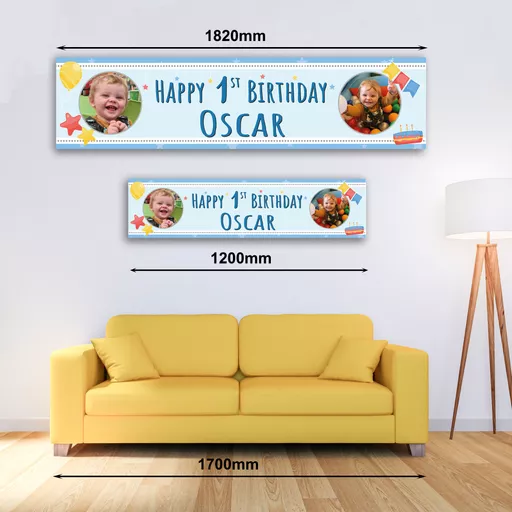 Personalised Banner - 1st Birthday Boy with Photo Banner