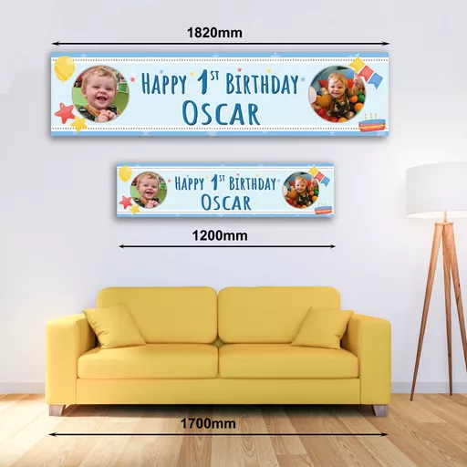 Personalised Banner - 1st Birthday Boy Banner with Photo