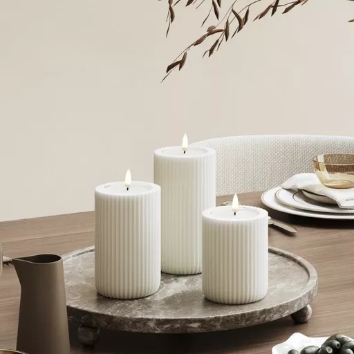 Stripe - LED Pillar Candle   7.5x15cm - White