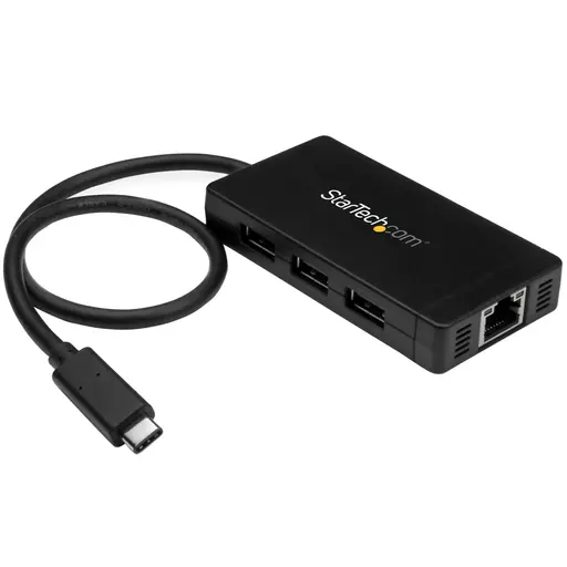 StarTech.com 3-Port USB 3.0 Hub plus Gigabit Ethernet - USB-C - Includes Power Adapter~3-Port USB-C Hub with Gigabit Ethernet - USB-C to 3x USB-A - USB 3.0 (5Gbps) - Includes Power Adapter