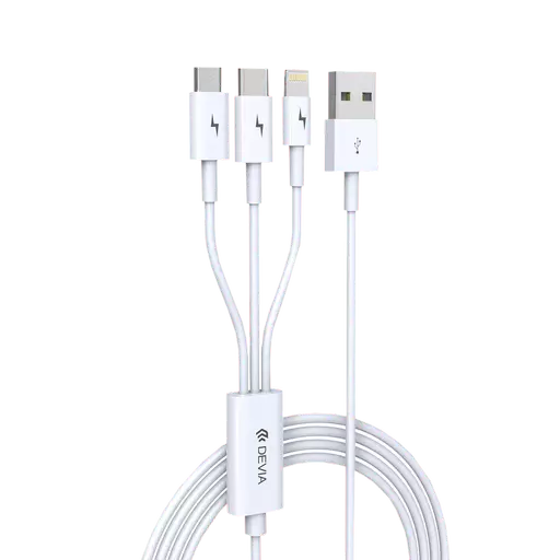 Devia - 1.2m (2.4A) USB to Lightning, USB-C & MicroUSB Cable - White
