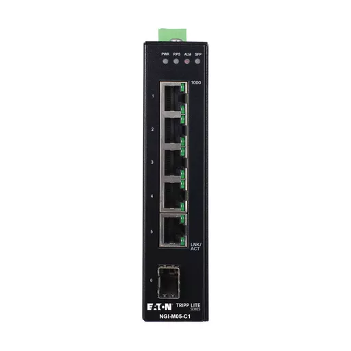 Tripp Lite NGI-M05-C1 5-Port Managed Industrial Gigabit Ethernet Switch - 10/100/1000 Mbps, GbE SFP Slot, -40° to 75°C, DIN Mount