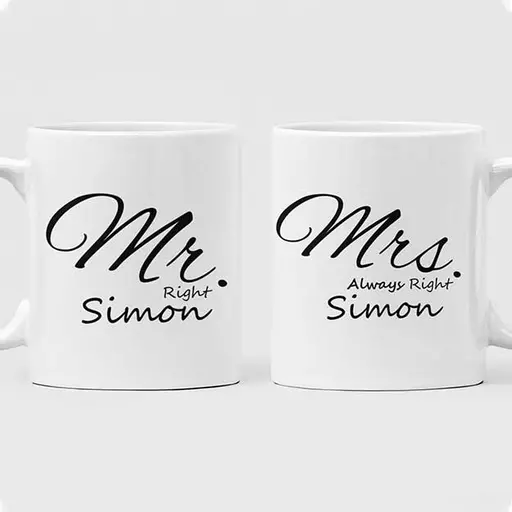 Mr Right & Mrs Always Right Personalised Couple Mugs