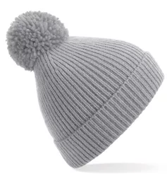 Engineered Knit Ribbed Pom Pom Beanie