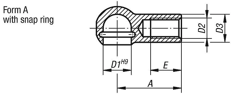 Ball Socket for Angle Joint With Snap Ring. M5 Thread. 8mm Diameter.