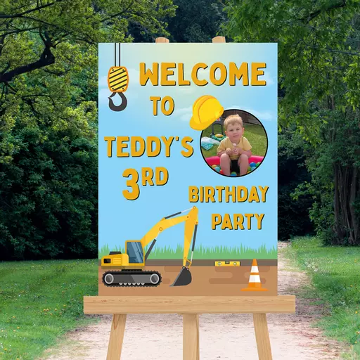 Personalised Construction Photo Birthday Sign