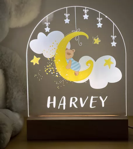 Personalised Baby Moon Night Light Blue or Pink