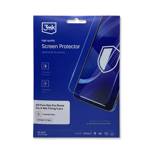 Pure Matte Pro Screen Protector Film - Phone Size (5 Pack) (Dry & Wet Fit) - For 3mk AIO Protection System