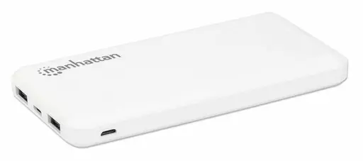 Manhattan Power Bank, 10000 mAh, Output: 2x USB-A (2.1A & 1A), Input: USB-C & Micro-USB (both 2A), White, One Year Warranty, Blister