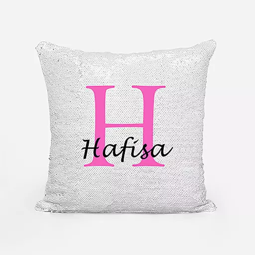 Personalised Sequin Cushion Gift – Custom Name & Initial 