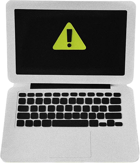 Laptop with warning sign