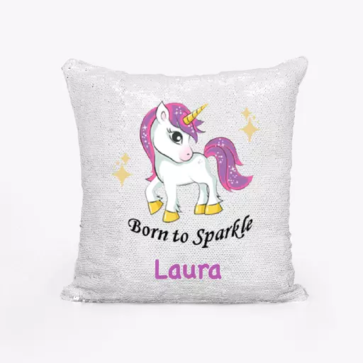 Personalised Born to Sparkle Unicorn Sequin Magic Cushion Cover