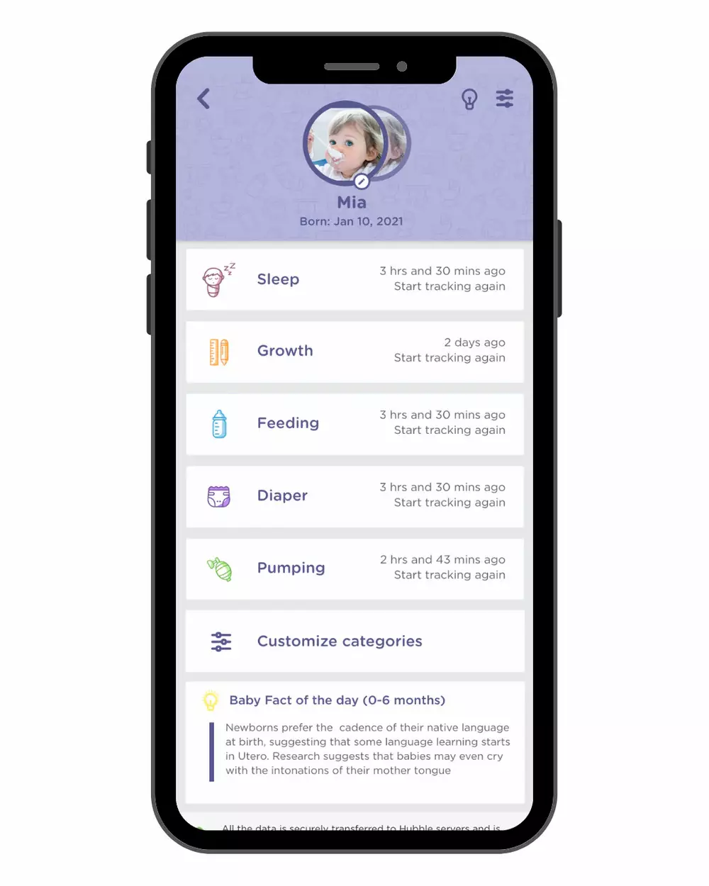 Baby tracker app screen