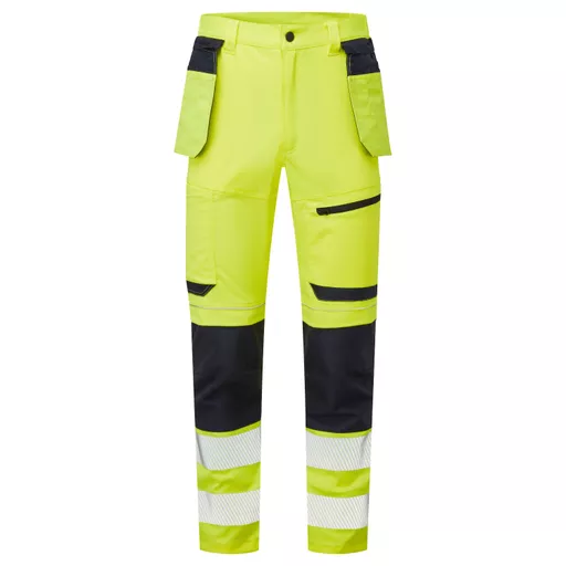 SYH-401-System-Hi-Vis-Yellow-Navy-Eco-Stretch-Removable-Holster-Trousers-Front With Segmented Tape.png