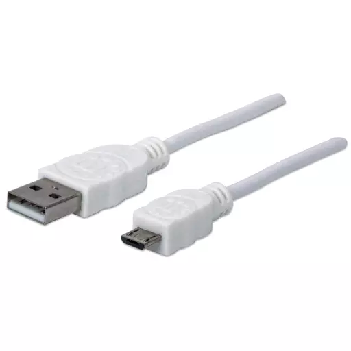 Manhattan USB-A to Micro-USB Cable, 1m, Male to Male, White, 480 Mbps (USB 2.0), Equivalent to USBPAUB1MW, Hi-Speed USB, Lifetime Warranty, Polybag