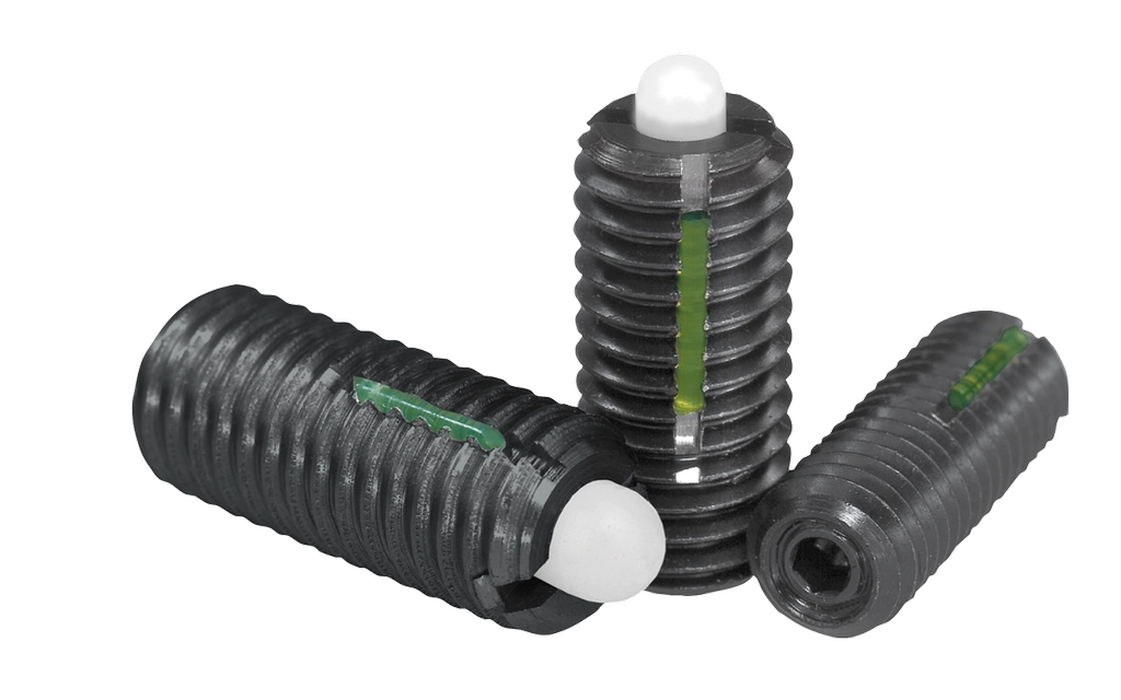 K0328 Inch - Spring Plungers With Hex Socket And POM Thrust Pin In Steel With Thread Lock