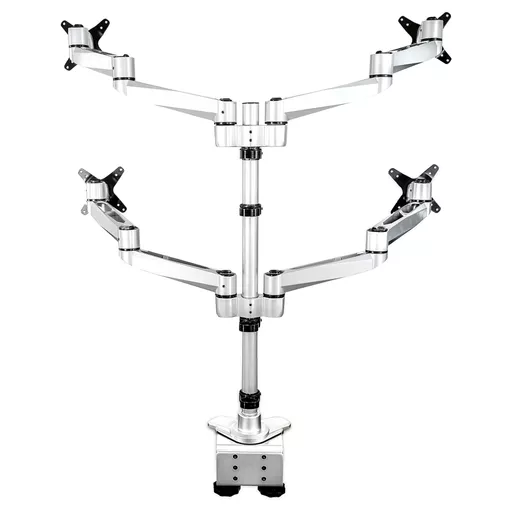 StarTech.com Desk Mount Quad Monitor Arm – Premium Articulating VESA 4 Monitor Mount 2x2 up to 30" – Ergonomic Height Adjustable Pole Mount - Tilt/Swivel/Rotate - C-Clamp/Grommet - Silver