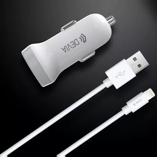 Devia - 3.1A Dual USB Port Car Adapter & 1m Non-MFI Lightning Cable - White