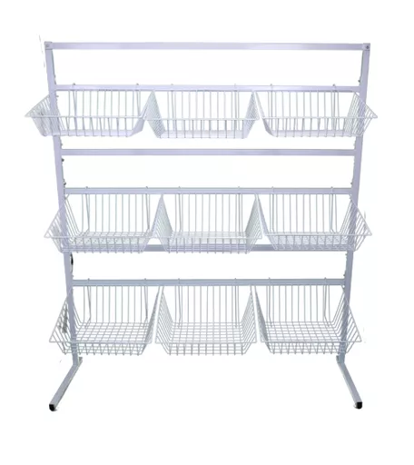 3 Tier Display Stand with 9 White Baskets Display Stand