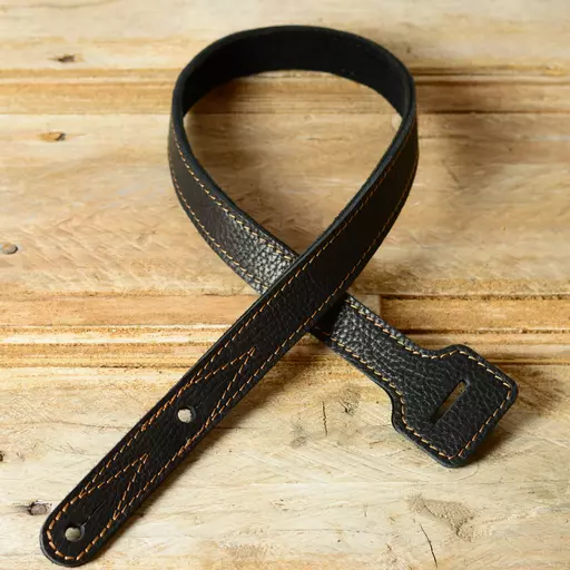 guitar strap leather 2 black xl extra long stitched backer