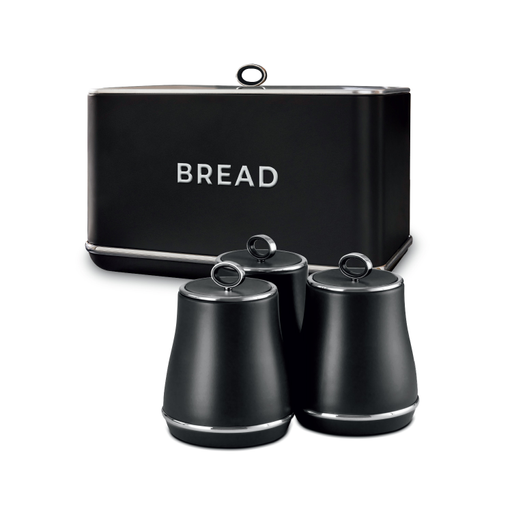 Tower Renaissance Bread Bin & Set of 3 Canisters Black