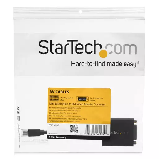 StarTech.com Mini DisplayPort to DVI Adapter - Mini DP to DVI-D Converter - 1080p Video - VESA Certified - mDP or Thunderbolt 1/2 Mac/PC to DVI Monitor - mDP 1.2 to DVI Single-Link Dongle