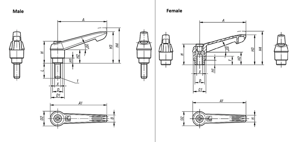Clamp Lever. 80mm Handle Length. M10x50mm Steel Thread.