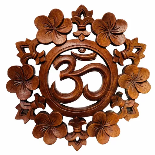 Wooden Om Plaque with Flowers