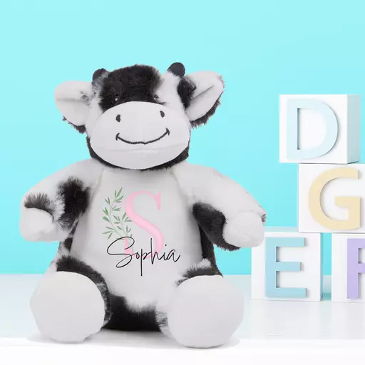 Cow Plush Soft Toy with Pink Initial
