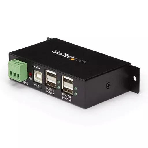 StarTech.com 4-Port USB 2.0 Hub - Metal Industrial USB-A Hub - Din Rail, Wall or Desk Mountable USB Data Hub - TAA Compliant USB Expander Hub