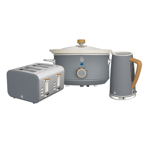 Nordic 4 Slice Toaster, Cordless Kettle and Slow Cooker Bundle in Grey
