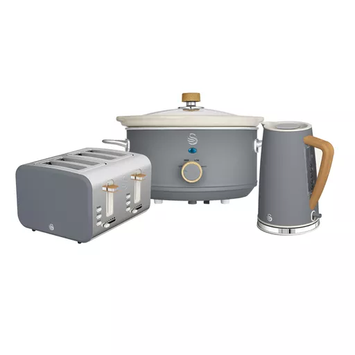 Nordic 4 Slice Toaster, Cordless Kettle and Slow Cooker Bundle in Grey