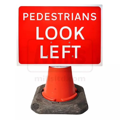 Mills Pedestrians Look Left Cone Sign - 600 x 450mm