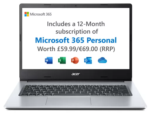 Acer Aspire 1 A114-33 Laptop - Intel Celeron N4500, 4GB, 64GB eMMC, Integrated Graphics, 14" HD, Windows 11, Silver