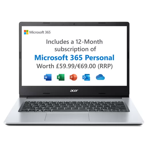 Acer Aspire 1 A114-33 Laptop - Intel Celeron N4500, 4GB, 64GB eMMC, Integrated Graphics, 14" HD, Windows 11, Silver