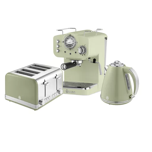Retro 4 Slice Toaster, Cordless Kettle and Coffee Bundle in Green