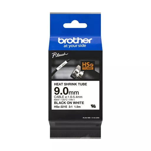 Brother HSE-221 Heat Shrink Tubes black on white 8,8mm x 1,5m for Brother P-Touch TZ 3.5-18mm HSE/24mm HSE/36mm HSE