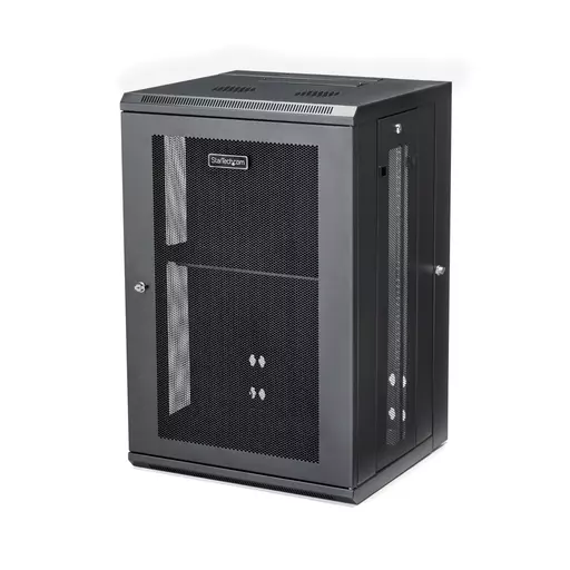 StarTech.com 18U 19" Wall Mount Network Cabinet - 16" Deep Hinged Locking IT Network Switch Depth Enclosure - Assembled Vented Computer Equipment Data Rack w/Shelf & Flexible Side Panels