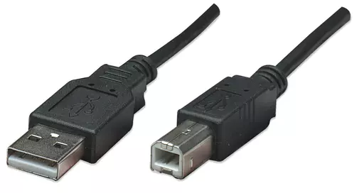 Manhattan USB-A to USB-B Cable, 0.5m, Male to Male, 480 Mbps (USB 2.0), Equivalent to USB2HAB50CM, Hi-Speed USB, Black, Lifetime Warranty, Polybag