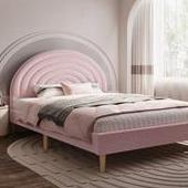 Arc Half moon Teddy Boucle bed in Grey and Pink Double 4.6ft Swatch