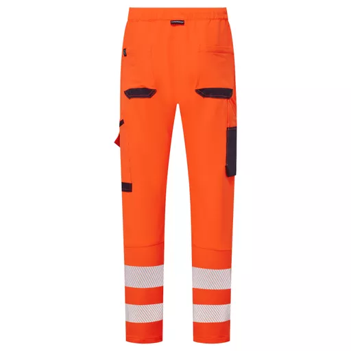 SYH-502-System-Hi-Vis-Orange-Navy-Eco-Stretch-Jogger-Trousers-Back With Segmented Tape.png