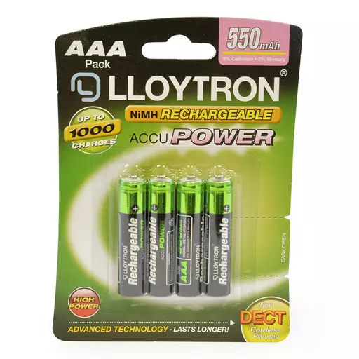 Rechargeable NIMH AccuPower Battery - AAA Type 550mAh Pk4