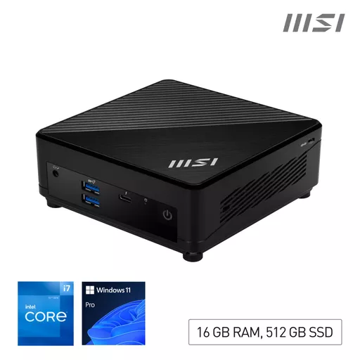 MSI Cubi 5 12M Intel Core i7 1255U Desktop PC, NUC, SFF, Mini Computer, HTPC, (16GB RAM, 512GB SSD, Windows 11 PRO), IRIS XE Graphics/ThunderBolt 4/Type C/HDMI/DisplayPort/Dual LAN/WiFi 6E/BT 5.3/VESA