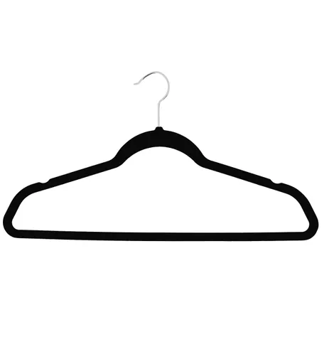 Non-Slip Black Velvet Hanger with Trouser Bar - 450mm - Box of 100