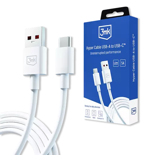 3mk - Hyper Cable - 1.2M USB-A to USB-C Charging Cable (60W) (White)